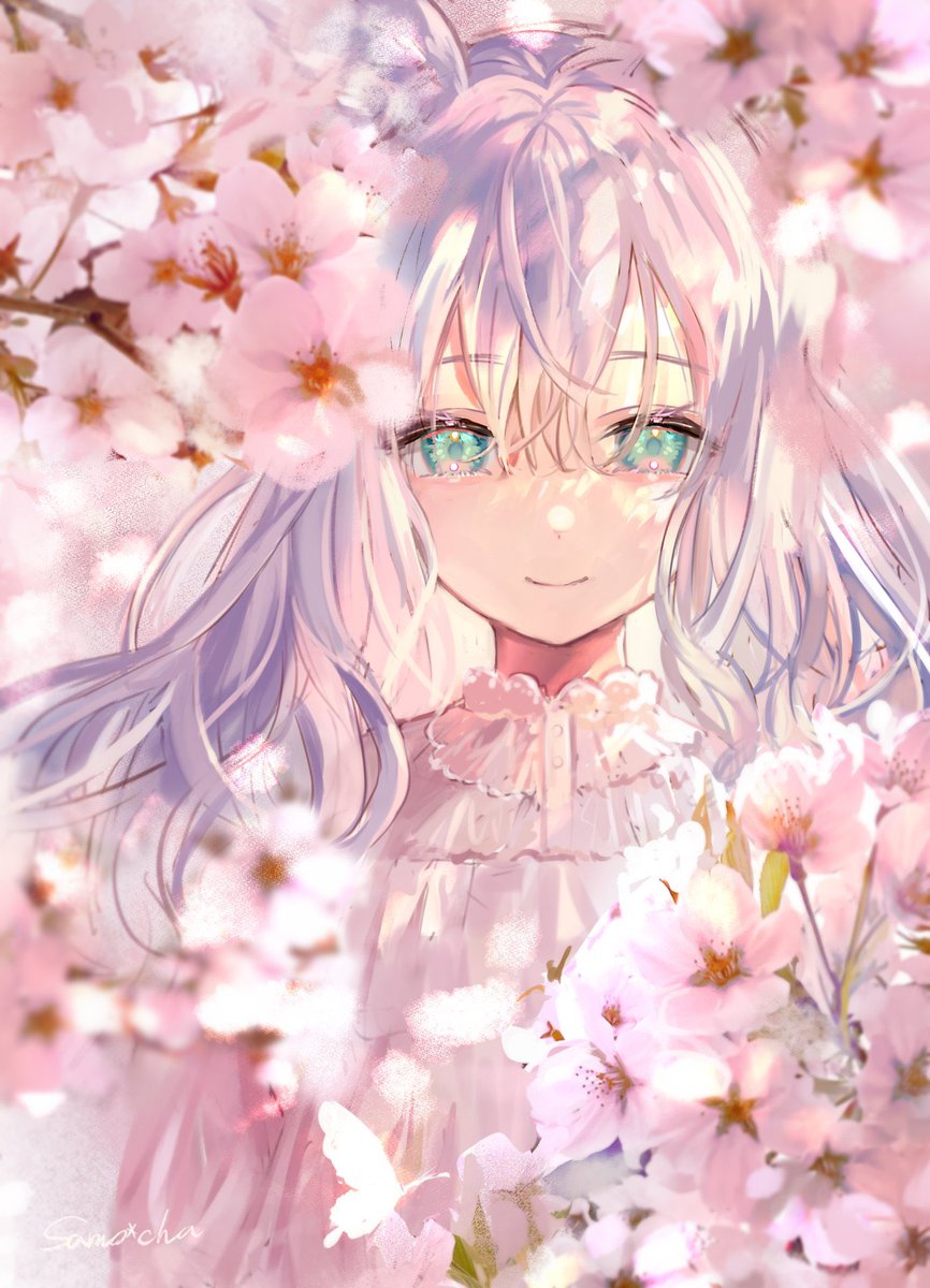 1girl solo flower animal ears smile looking at viewer long hair  illustration images