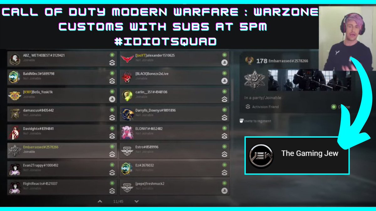 Miss_Boots_01's tweet photo. Come watch @TheGamingJewYT  playing some Call Of Duty Modern Warfare : Warzone with friends and customs! His humor is awesome! 😂
👉 https://t.co/S4FbUMhZeL
#Warzone #CustomGames #activision #IdiotSquad #games #gamingcommunity #gamers #CallofDutyWarzone #streaming #YouTube https://t.co/NZYzXCMEJb