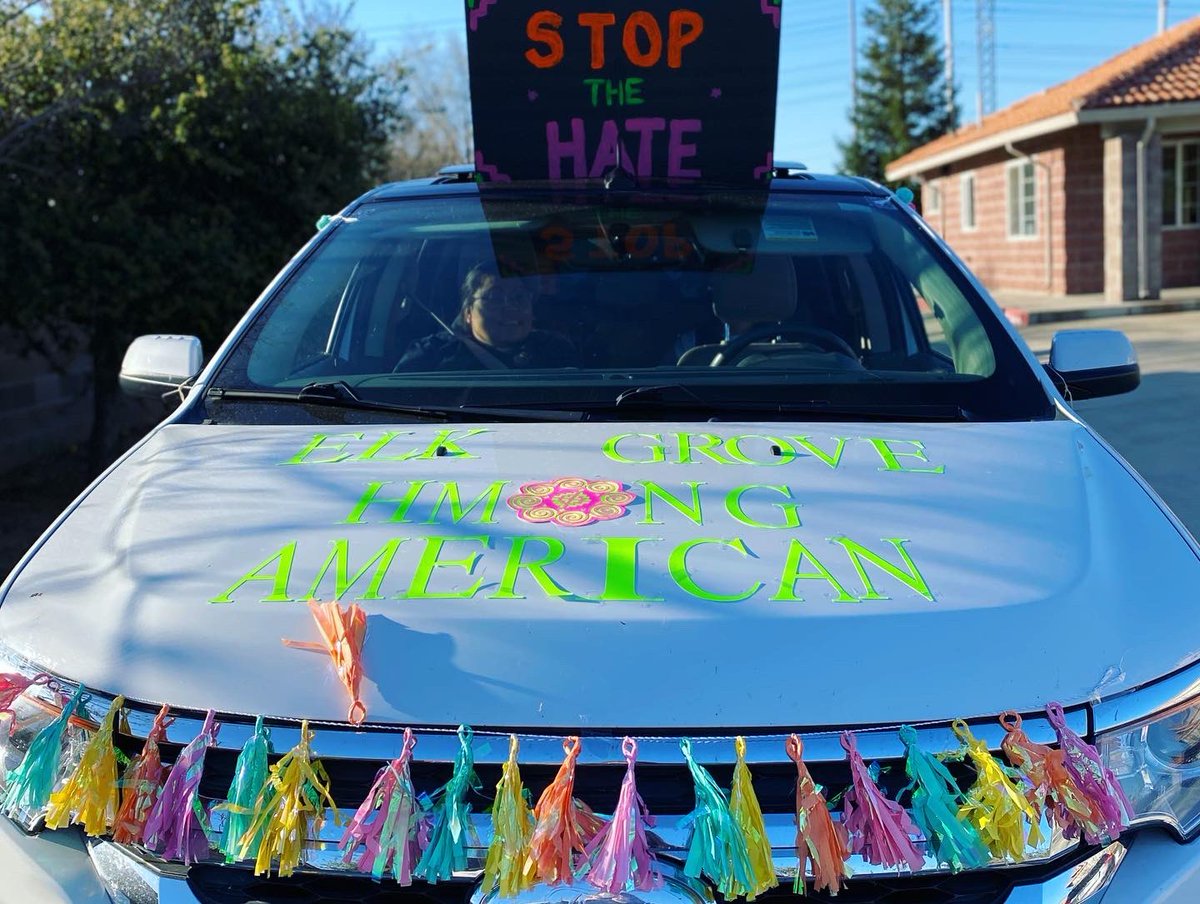 EGHmongAmerican's tweet photo. Elk Grove Hmong Americans out at the #DriveOutTheHate rally and caravan this morning in #Sacramento https://t.co/jLNMwuFLME