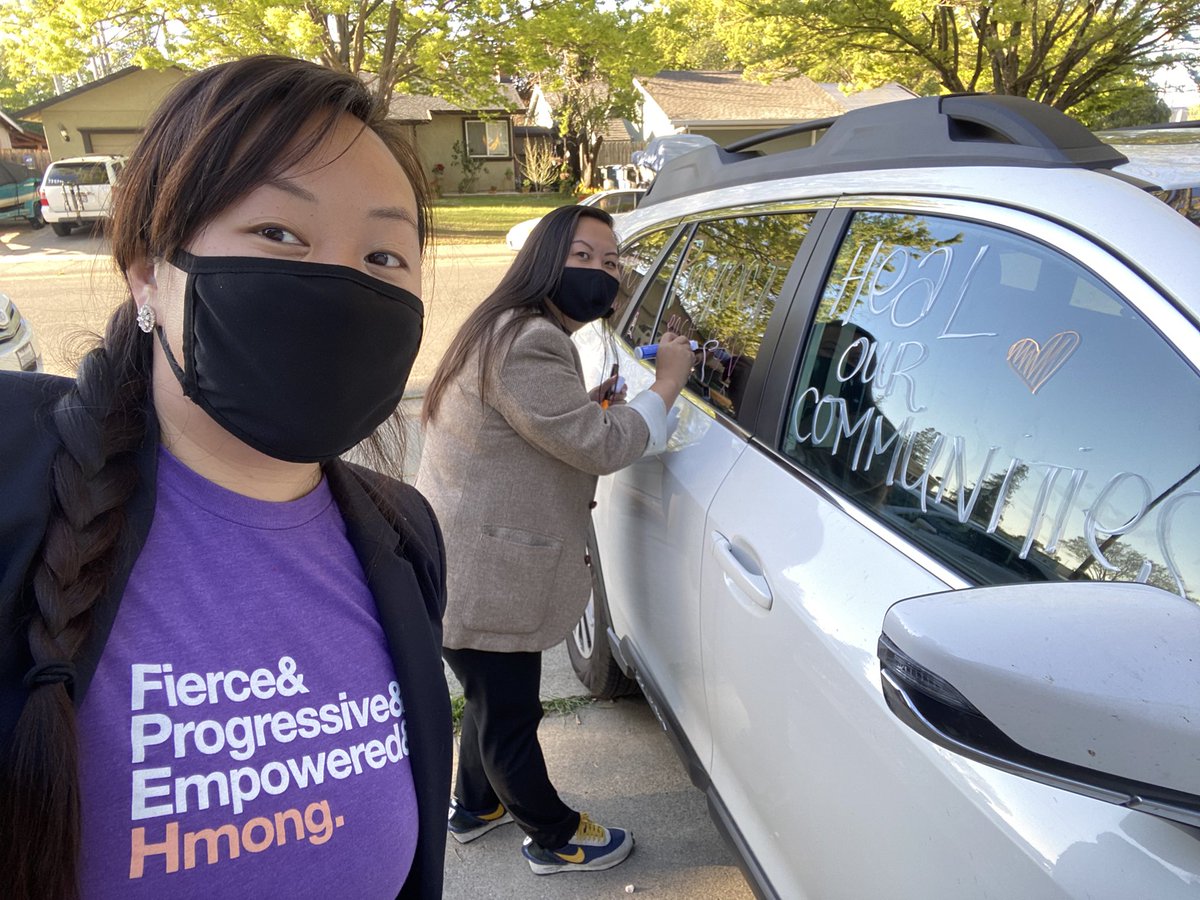 MaiForUs's tweet photo. Nkauj Iab Yang and I fired up and ready to join the Sacramento #DriveOutTheHate! Love, protect, heal - together we will rise 🔥! #StopAsianHate 

#WhiteSupremacyKills 
#ProtectOurCommunities 
#InvestInOurCommunities https://t.co/iCmSN3MGg2