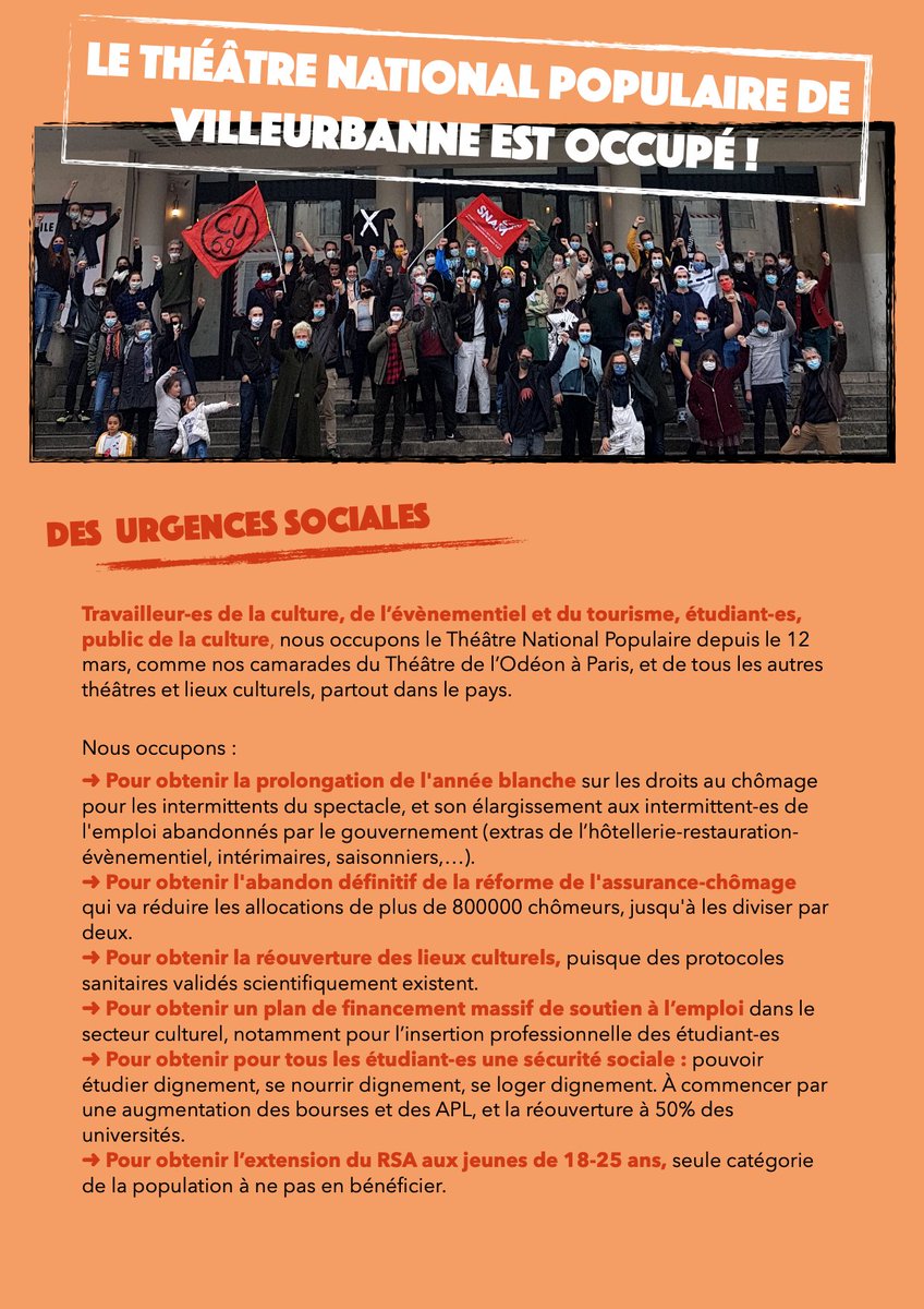 Collect_Unit_69's tweet photo. Ce pourquoi nous occupons le TNP de Villeurbanne ! #TNPoccupé #ODEONoccupé #ouverturesssentielles https://t.co/LzbZVyr2aI