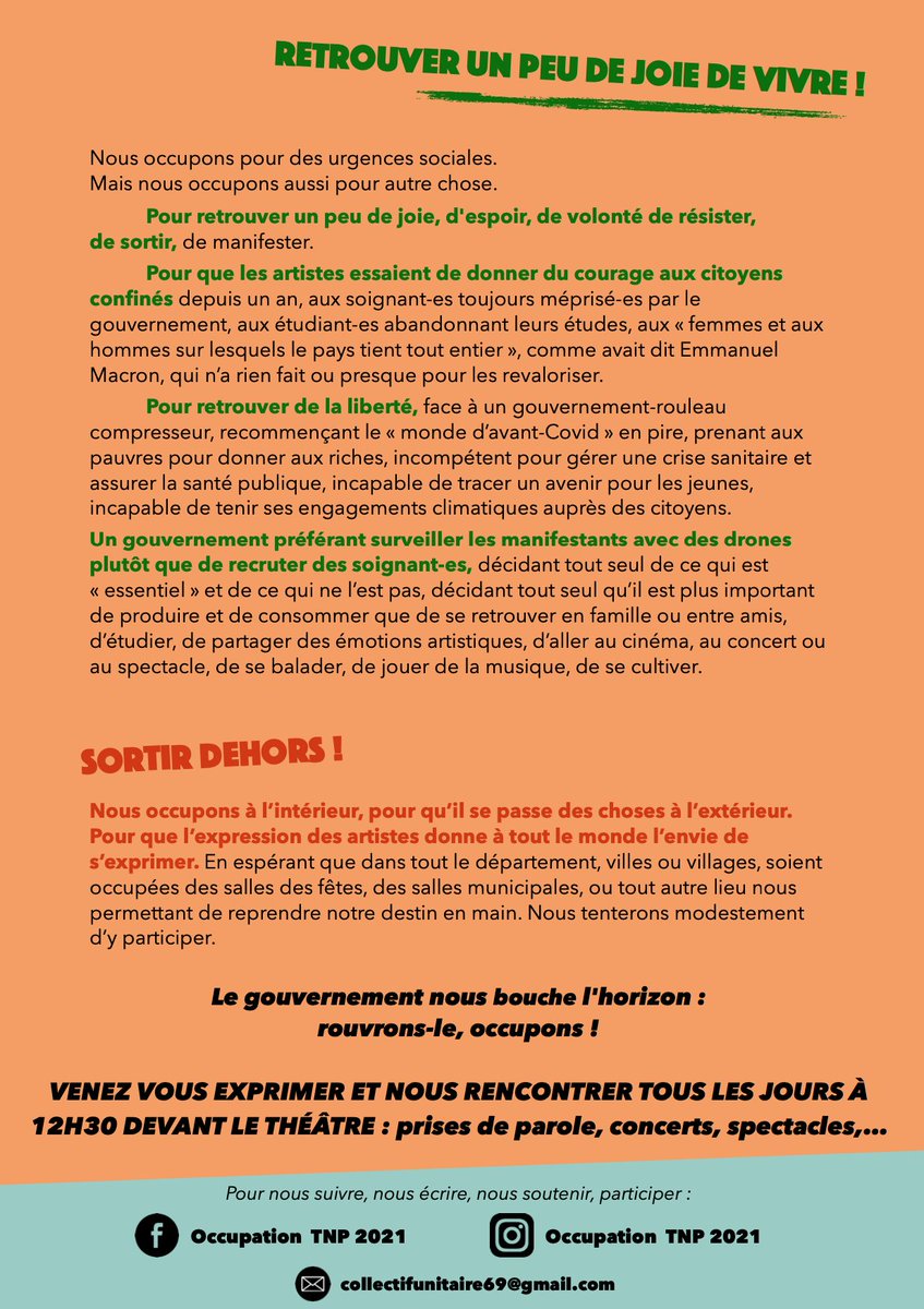 Collect_Unit_69's tweet photo. Ce pourquoi nous occupons le TNP de Villeurbanne ! #TNPoccupé #ODEONoccupé #ouverturesssentielles https://t.co/LzbZVyr2aI
