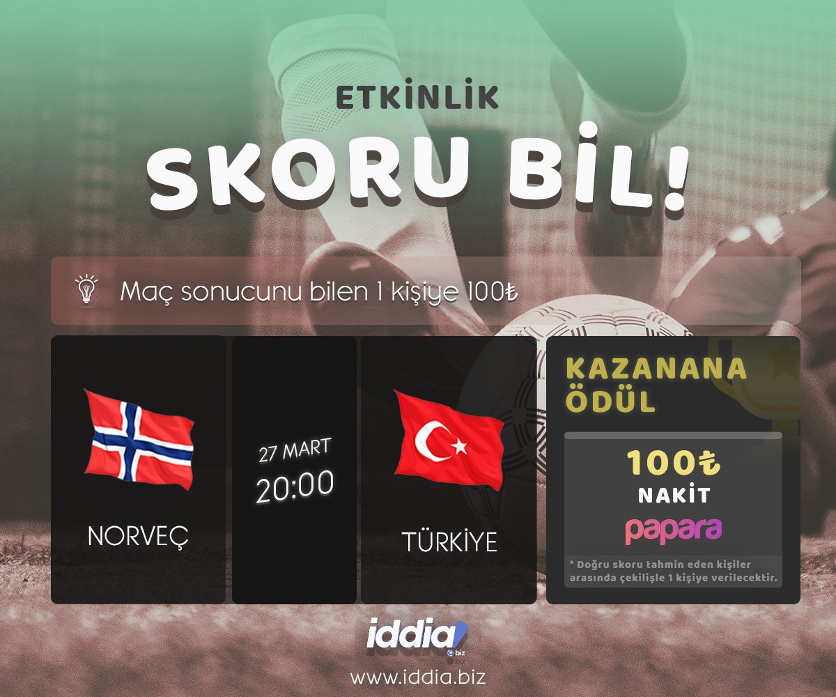 iddia_biz's tweet photo. 💠İddia Biz Skoru Bil Etkinliği!

👑Türkiye - İzlanda

👑Doğru Tahmin Yapan 1 Kişiye Çekiliş İle 100₺ Papara

🔹Foruma Üye Ol
🔹Twitter Hesabımızı Takip Et 
🔹5 Arkadaşını Bu Tweet'e Etiketle
🔹Bu Tweet'e RT At

👑Katılım : https://t.co/6I1P0FOGPY ⬅️ https://t.co/DCZDmYlbiN