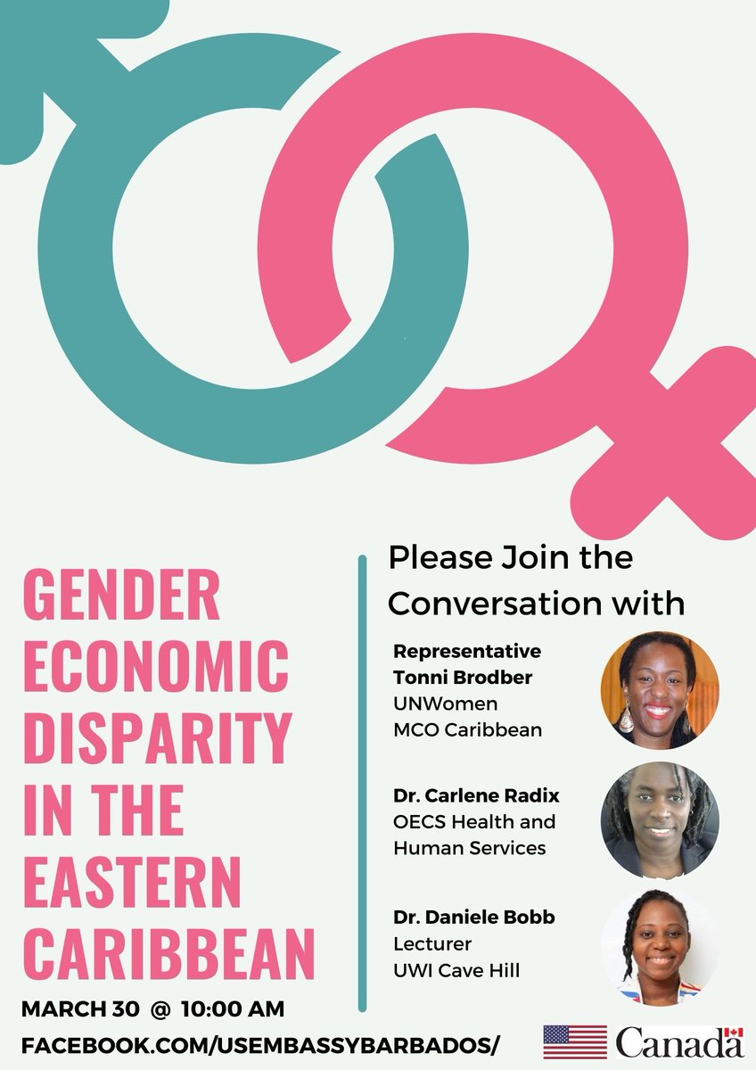 On Mar. 30, we're co-hosting a virtual dialogue on the “Gender Economic Disparity in the Eastern Caribbean" with <a href="/USEmbassyBtown/">USEmbassy Bridgetown</a>. Join the conversation, to promote change and inclusiveness as we #buildbackbetter from #COVID19. 
#GenderEquality #CanadaInTheCaribbean <a href="/LilianCGAC/">Lilian Chatterjee</a>