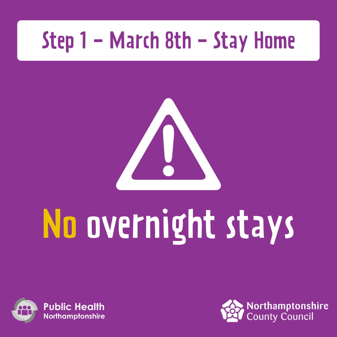 Under current guidance, no overnight stays are allowed, apart from with your childcare or support bubble if you are eligible to have one. 

#NorthantsTogether 

For more info on how you can help, visit bit.ly/3mXCFyk.