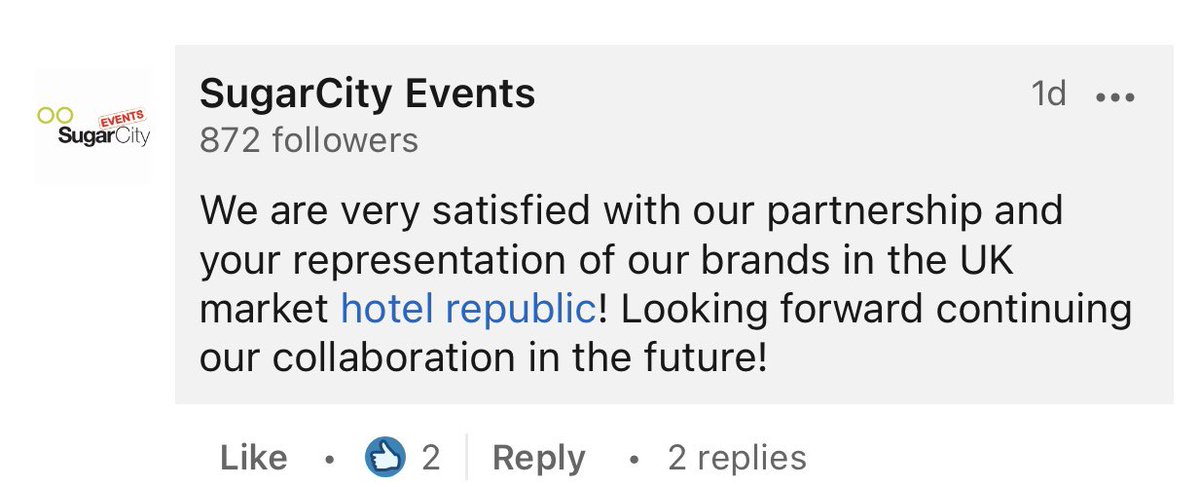 Thank you @Sugar_City for your lovely testimonial on LinkedIn that we just discovered. #venuesales #unlockingtheUKmarket