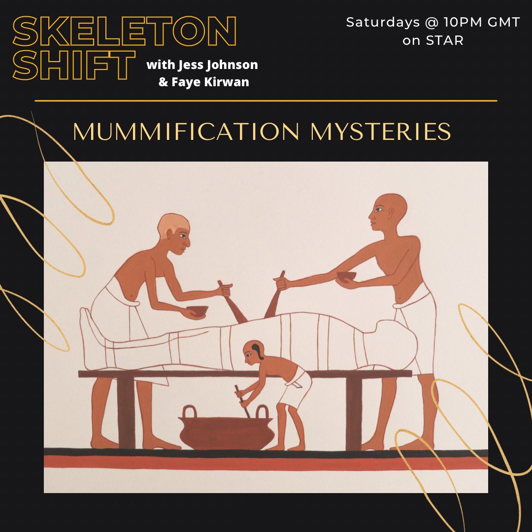 skeleton_shift's tweet photo. In tonight’s show not only will we be discussing some creepy mummification mysteries, but we have a special guest with a story of their own! 🏺 https://t.co/n0slE7DBA9