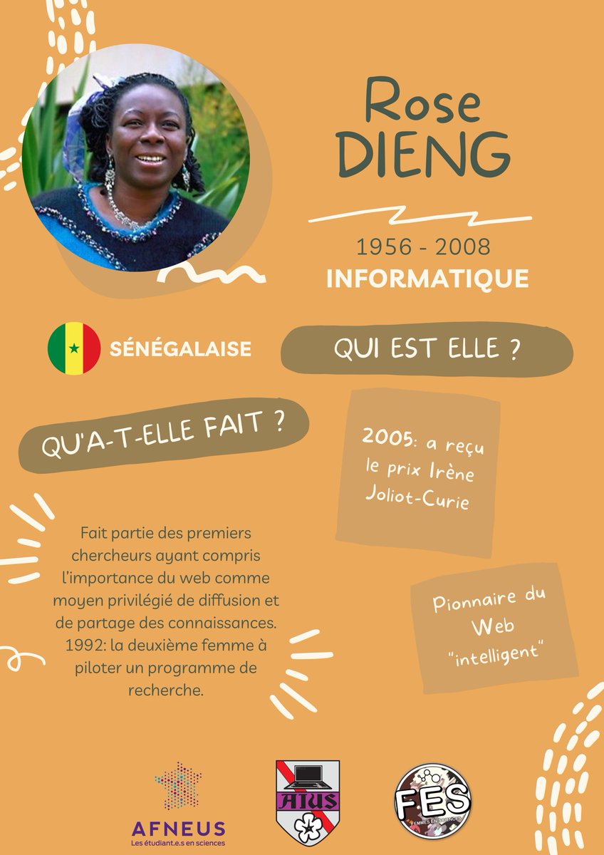 [FEMMES EN SCIENCES]

Aujourd'hui, nous vous présentons Rose DIENG, pionnaire du Web 🕸 "intelligent" et faisant partie des premiers chercheurs ayant compris l’importance du web comme moyen privilégié de diffusion et
de partage des connaissances 📣