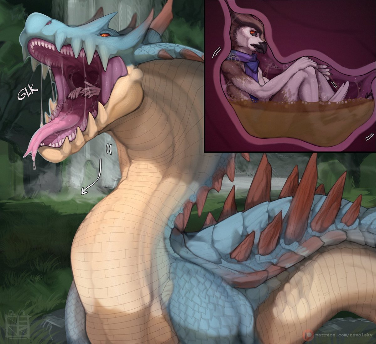 nevolsky's tweet photo. Finished piece for @EnderRiens ! Thank you!
You can also read a great story he created based on this picture.
https://t.co/7vFpqnvSYW

#MonsterHunter #Lagiacrus #MH3 #vore #mawshot #stomach #voreartist https://t.co/kV356BXWQb