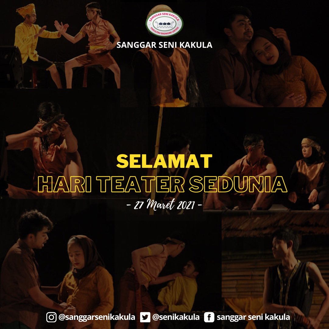 Selamat hari teater untuk seluruh dunia. Sekadar tersenyum dan dunia berubah, biarkan harmoni dan seni peran bersinar dalam hidupmu.

#hariteatersedunia 
#sanggarsenikakula
#savekakuladihati