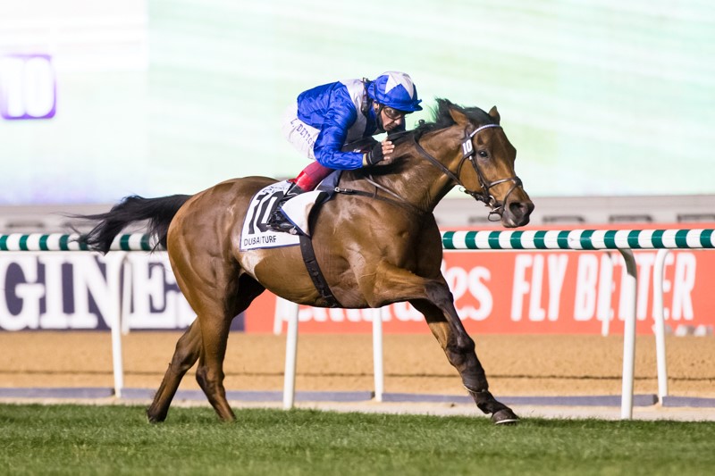 DubaiWorldCup's tweet photo. Lord North 🇮🇪 (@JohnGosten1 – @FrankieDettori ) wins the Dubai Turf Sponsored By @DP_World , Thoroughbred G1, at the 25th #DubaiWorldCup on March 27, 2021. #MeydanRacing https://t.co/LKiTJioxKZ