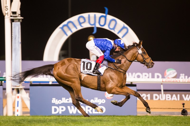 DubaiWorldCup's tweet photo. Lord North 🇮🇪 (@JohnGosten1 – @FrankieDettori ) wins the Dubai Turf Sponsored By @DP_World , Thoroughbred G1, at the 25th #DubaiWorldCup on March 27, 2021. #MeydanRacing https://t.co/LKiTJioxKZ