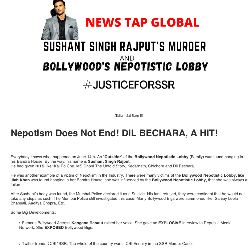 SaiRamSays's tweet photo. This is my first OP-ED on SSR! Never thought that the fight would be too tough and so long! but I still feel #SSRWillGetJustice!

BTW!  @KomalNahta, let me let you know! Dil Bechara was better than Bharat (Salman Khan's Movie)

https://t.co/hQD05q2EES https://t.co/dSwhL7gyrm