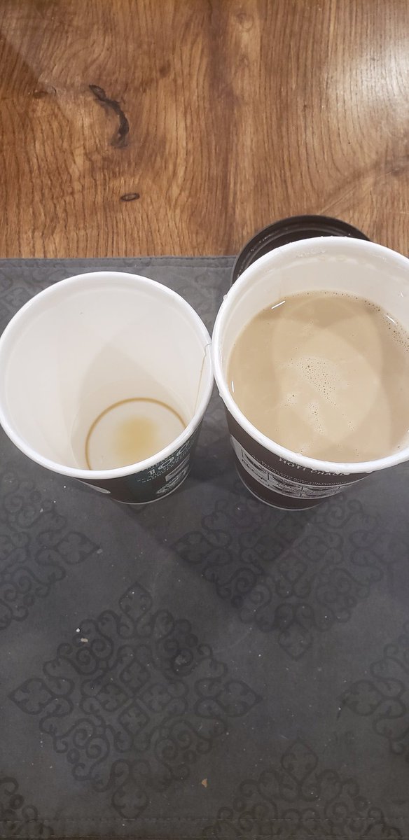 SagX_80's tweet photo. First image is a large from @McDonalds and the left is the large poured into a medium cup. So I literally paid extra for the large to get NOTHING. Now before you say oh this is a one off. Every large I get is never filled up. Wtf. Med cup is wider than large. https://t.co/aZ1sDJuzq4