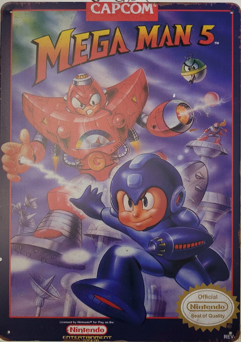 Ramona_cool's tweet photo. My sister got me this cool little metal mm5 sign at auction nation. Its a store that sells items for cheap when stores like target get rid of stock. I love it! #megaman5 #megaman #protoman #megamerch #megamanvideogame #mega #rockman #capcom #nintendo https://t.co/wgX1jKCDrI