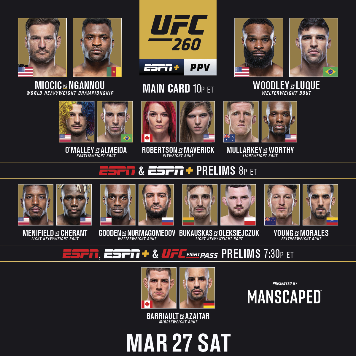 ufc 260 early prelims start time