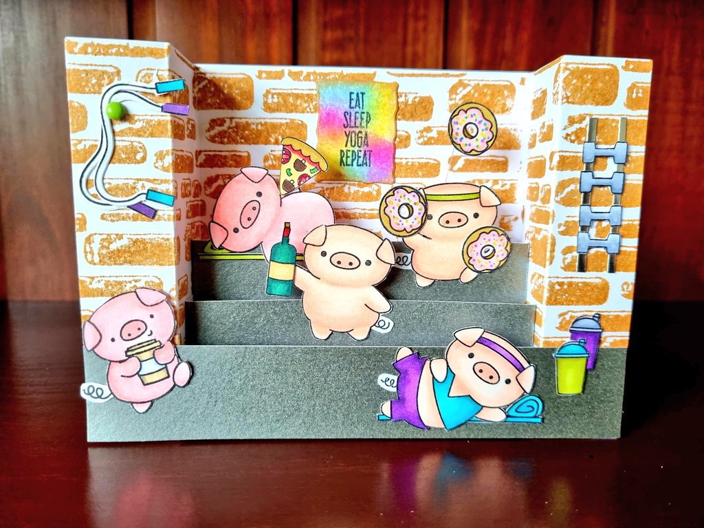 LizAHug98386565's tweet photo. I had so much fun finishing this card with the @Time4TeaDesigns Workout Pigs stamp set today.
I am not sure all the pigs are taking this gym class seriously through 🤣🤣🤣.
#NationalCraftMonth
#lockdowncrafts
#gymlife https://t.co/0q3EmNGuej