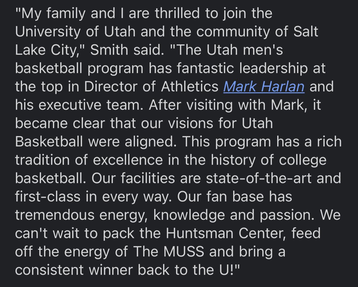 Craig Smith’s statement on coming to Utah.