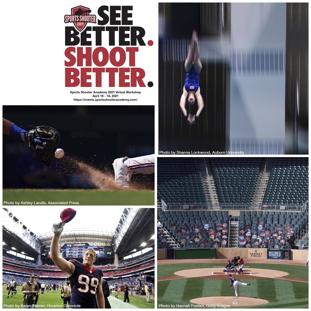 SS_Academy's tweet photo. The COOLEST photography event of the year returns. The Sports Shooter Academy 2021 Virtual Workshop is April 16-18 and we are featuring a panel of 4 of the top women sports photographers working today: @karen_warren_801 @ashphotog @shannalo @photofoslien. https://t.co/j7GRRImyye https://t.co/llUZLQwmaT
