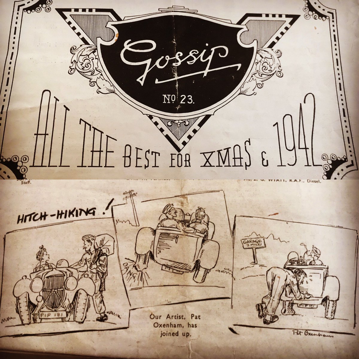 Been clearing some old boxes in the family history archives...I found this, one of grandad’s first illustration jobs, he was 19yrs, a draughtsman for RA Lister’s Company in Dursley.My grandfather joined up after this was published. ‘Pat Oxenham has joined up’.