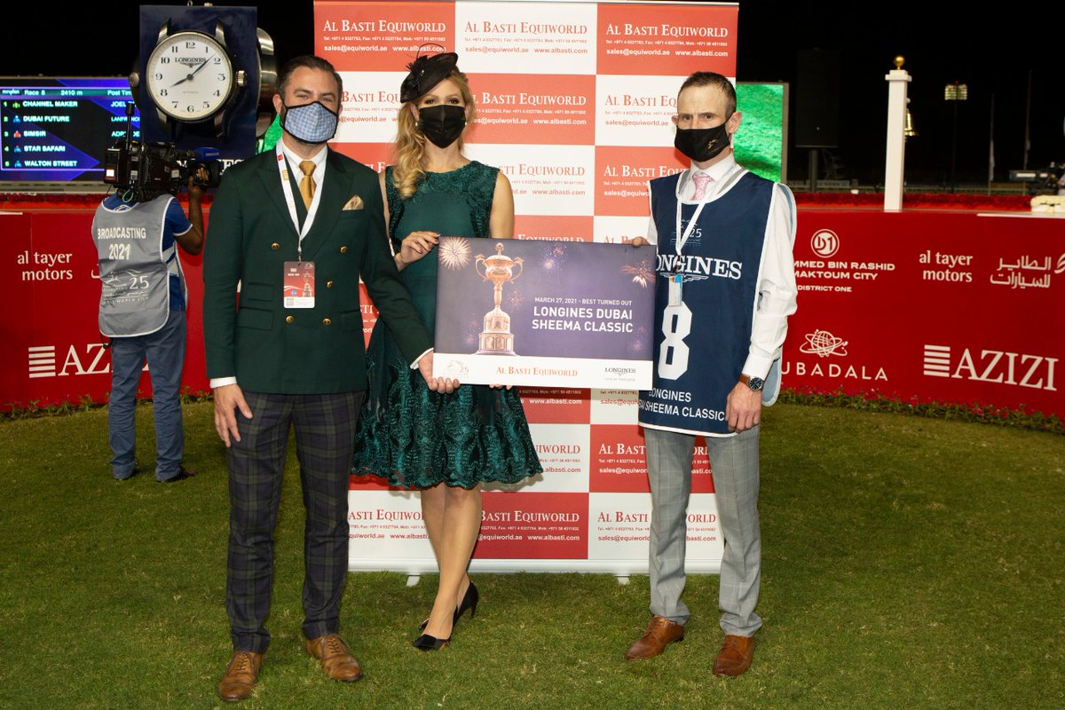 DubaiWorldCup's tweet photo. Congratulations to Mogul who won Best Turned Out (sponsored by Al Basti Equiworld) for the eigth race of the #DubaiWorldCup ✨, the Longines Dubai Sheema Classic, presented by @longines @LonginesEq https://t.co/4Jq6xWItTG