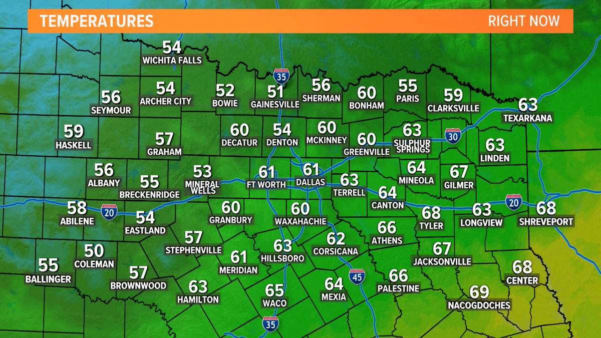 wfaaweather's tweet photo. 7AM Saturday: Clouds are moving back into North Texas from the south this morning. Some could be a little thick in spots with patchy fog or drizzle. Clouds will be fairly thick this morning scattering out this afternoon. #wfaaweather https://t.co/w08MUNbth2