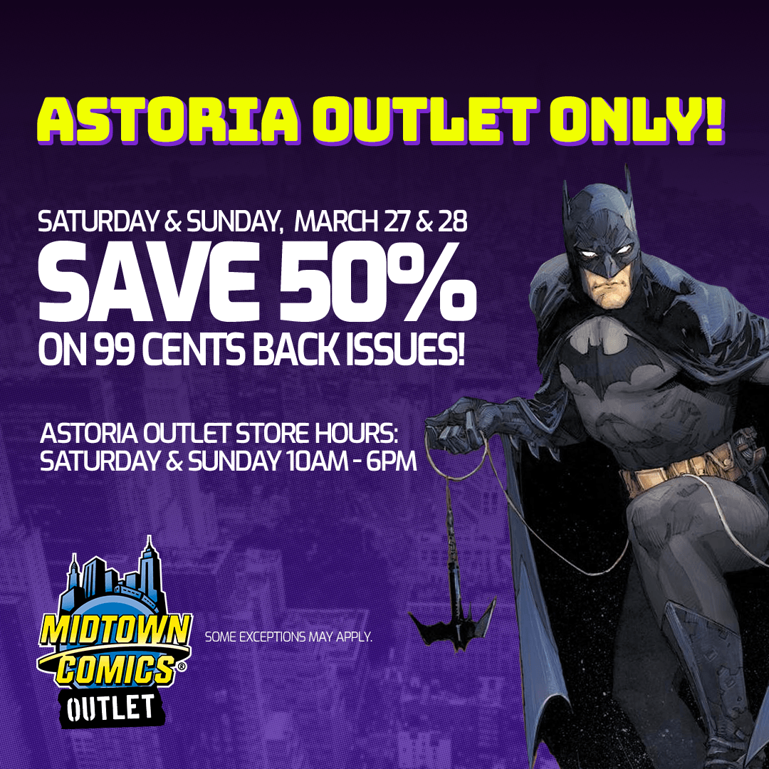 MidtownComics's tweet photo. Today & tomorrow in Astoria: 50% off our 99¢ back issues at our astonishing Astoria Outlet! That's basically 50¢ each!
Open 10AM-6PM both days!
https://t.co/awFT0nMP9u
#midtowncomicsastoria #midtowncomicssale #discountcomics #comicbookbackissues #oldcomics #astoria https://t.co/Cr0oDAdHc4