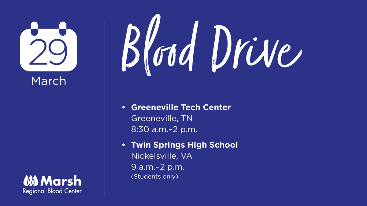 Marsh_Blood's tweet photo. Make your Monday great by stopping by our blood drive in Greeneville, TN!
IMPORTANT NOTE: The Twin Springs High School blood drive has been rescheduled for Friday, April 16. We apologize for any inconvenience.
#GiveHereHelpHere https://t.co/aztp0rx2ob