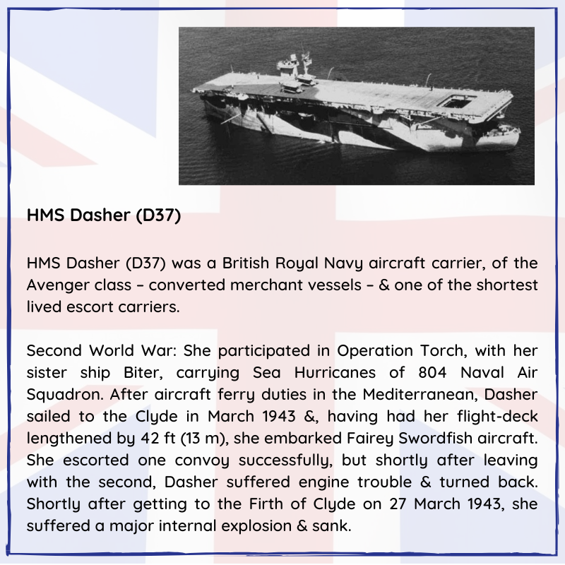 BritishHistorym's tweet photo. #otd 27 March 1943 - HMS Dasher (D37) was sunk by internal explosion.
379 out of 528 crewmen died.
#Lestweforget #HMSDasher #Royalnavy @RoyalNavy #Remembrance #Britishnavy #Britishhistory https://t.co/nFS3Aa5IX2