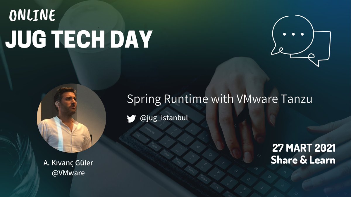 jug_istanbul's tweet photo. "Spring Runtime with @VMwareTanzu" Hands-on atölye çalışması birazdan başlıyor.
Hemen yerinizi almak için 👉 https://t.co/GW3EVrBM8v
#ShareLearn #JugTechDay https://t.co/8Zfo8VgknW