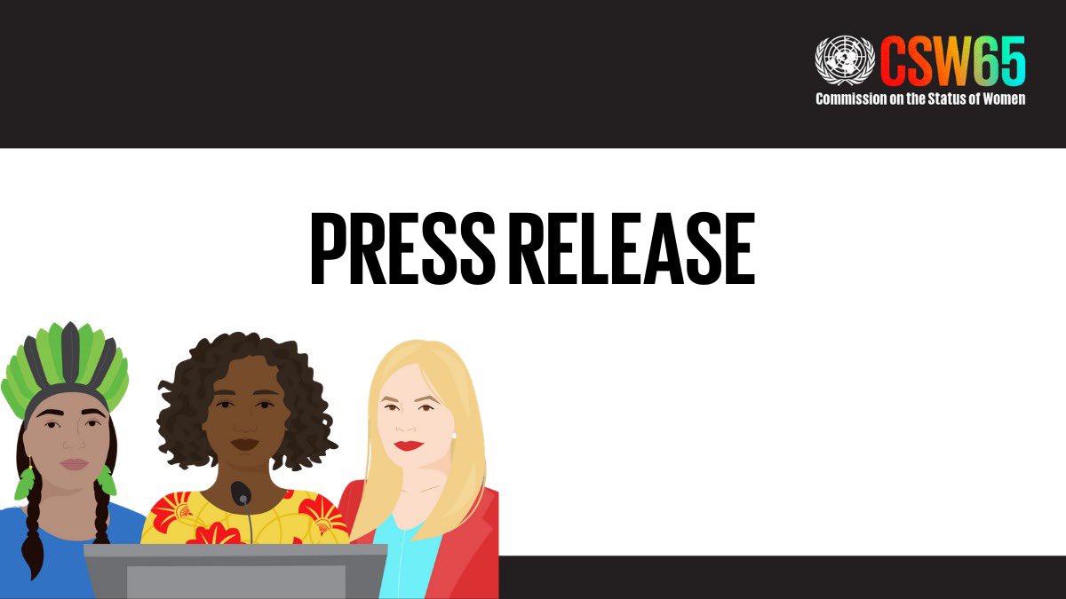 Congrats! In the @UN #CSW65 outcome on women’s leadership world’s govs agreed to:

🗑 Trash discriminatory laws + policies

✅ Promote women as leader in all areas

🎯 Set 50/50 targets + timelines for gender ⚖️  in all of gov +parties
#GenerationEquality 
unwo.men/yQ8G50E9W0Z