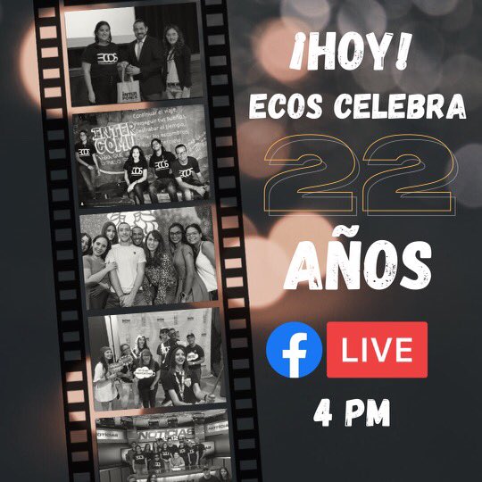 ECOS_UIPR's tweet photo. ¡HOY!

Únete a la celebración más esperada de ECOS. ¡22 años de aniversario! 

Sinotiza con nosotros por Facebook Live y YouTube (@InterECOS) con @mestradatorres @Vmattei @daniesilvagnoli @Viborita__ @mariangeliealvz y más para escuchar la historia de nuestro asociación. https://t.co/7WaiP5IPxc