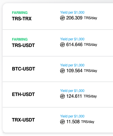 TrueSwapFinance's tweet photo. New website update, TRS Farms now show how many 
 estimated $TRS you mine per day.

Check it out: https://t.co/5NiTsinTfC 

#TrueSwap #Tron #TRS #TRX #LiquidityMining https://t.co/1tjSwIi5dY