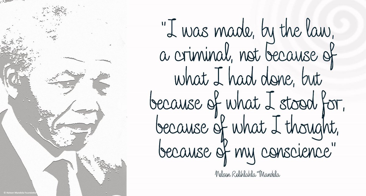 NelsonMandela's tweet photo. "I was made, by the law, a criminal, not because of what I had done, but because of what I stood for, because of what I thought, because of my conscience" 
#NelsonMandela https://t.co/mi52lPn5qa
