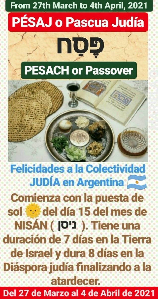 marielanqui's tweet photo. JAG PÉSAJ SAMEAJ!! Felicidades a la Colectividad Judía en Argentina 🇦🇷 Y aniversario de nuestro casamiento con @aranda_rr #BuenSabado #FelizSabado #27MARZO #27March #Pesaj #PascuaJudia #Pesach #Pesach2021 #Pesaj2021 #Passover #Passover2021 https://t.co/4RAmk6XwsG
