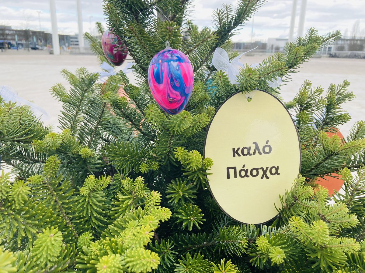 sonjaapp's tweet photo. Wow, eine Nachbarin hat den von mir geschmückten #Osterbaum in der Messestadt Riem in #München mit bemalten Eiern upgegradet. 😊 #MessestadtRiem #Ostereier #Ostern https://t.co/YnXSZ9op8y