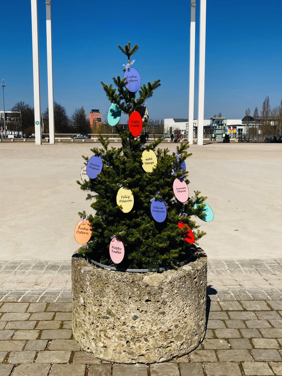 sonjaapp's tweet photo. Wow, eine Nachbarin hat den von mir geschmückten #Osterbaum in der Messestadt Riem in #München mit bemalten Eiern upgegradet. 😊 #MessestadtRiem #Ostereier #Ostern https://t.co/YnXSZ9op8y