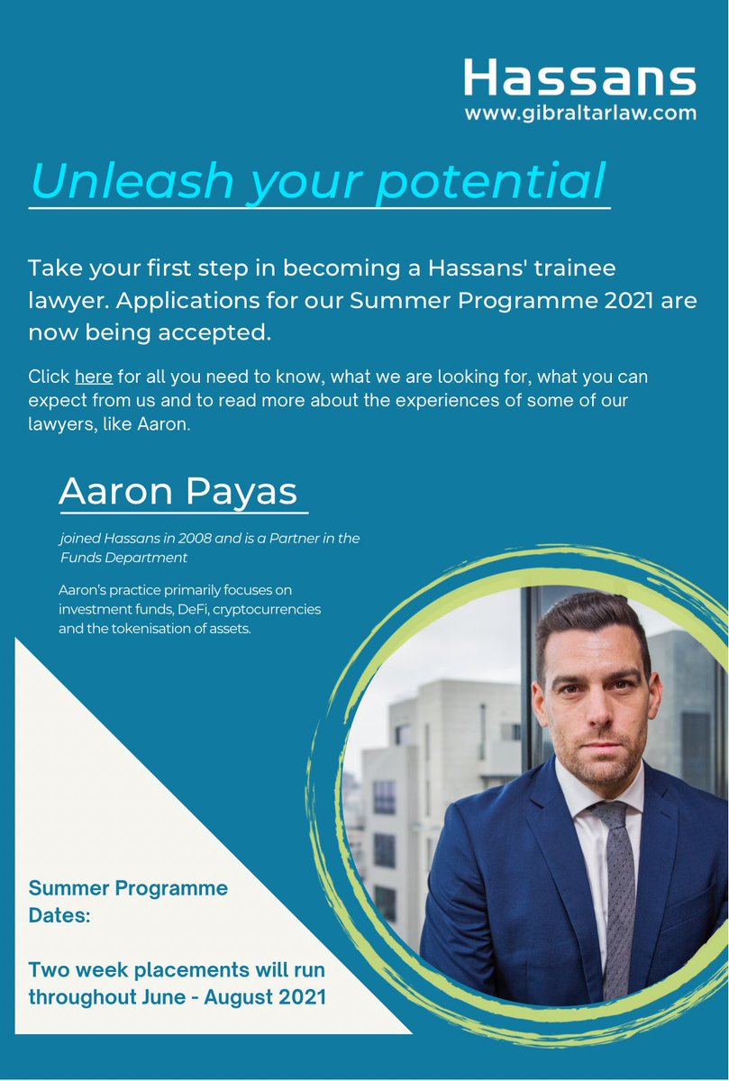 We are now accepting applications for our Summer Student Programme. 

Visit gibraltarlaw.com/careers/summer… for everything you need to know, and to hear more from Aaron plus more of our lawyers re the Hassans’ trainee programme.

We look forward to hearing from you! Deadline: 30th April.