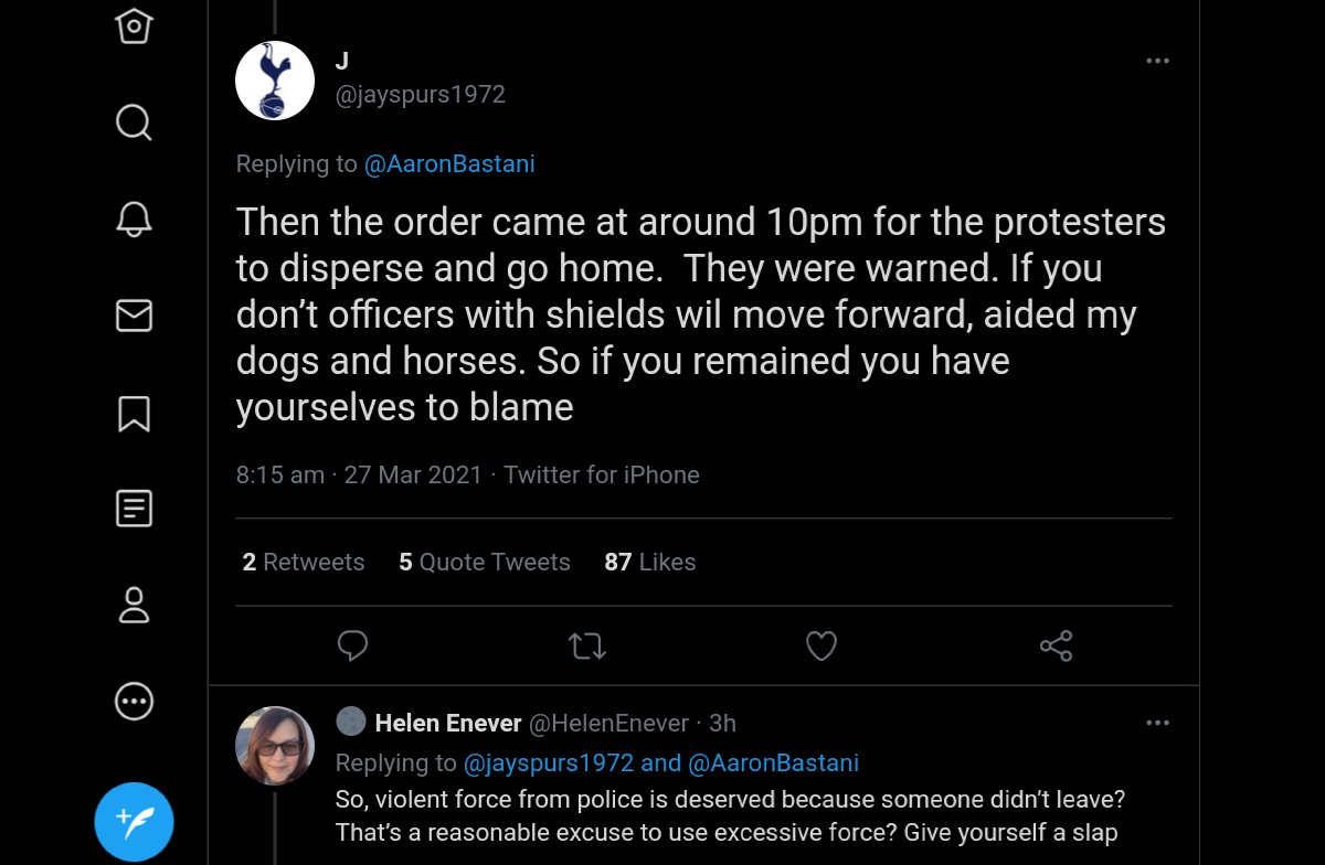 leeleelenn's tweet photo. Imagine seeing footage of an idiotic policeman hitting an unarmed woman in the face so hard that it knocks her to the ground and thinking "I'm going to defend the police on this one." Imagine being that fucking spineless.

#PoliceBrutality 
#Police
#BristolProtest 
#KillTheBill https://t.co/mY8CJOyllt
