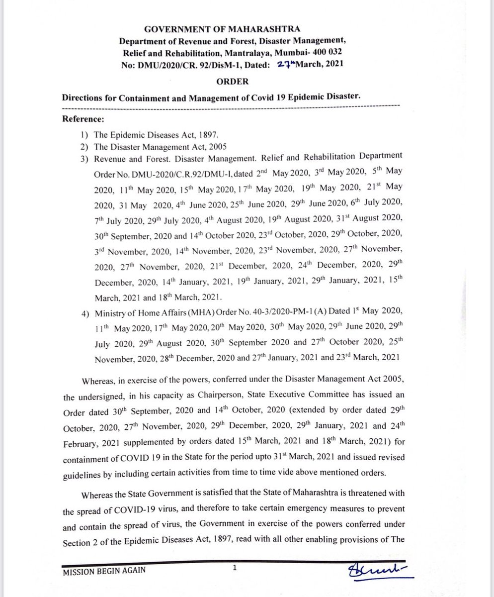 Cmo Maharashtra Directions For Containment Management Of Covid 19