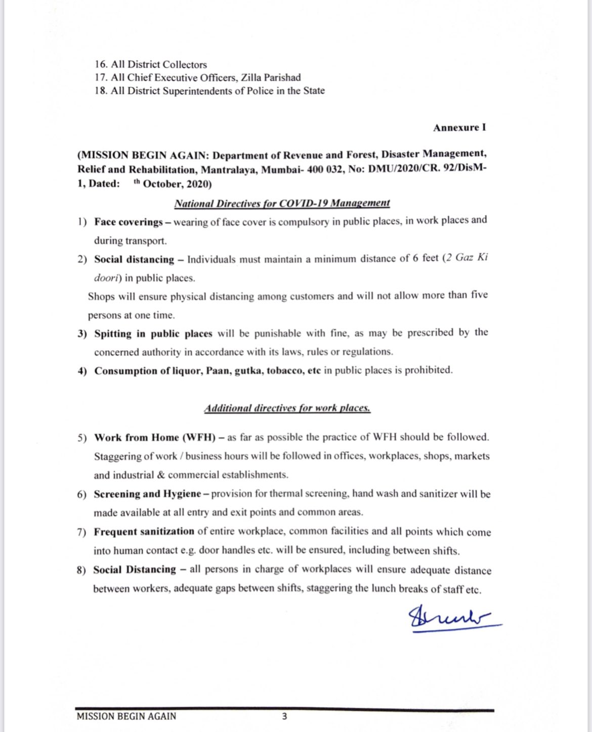 Cmo Maharashtra Directions For Containment Management Of Covid 19
