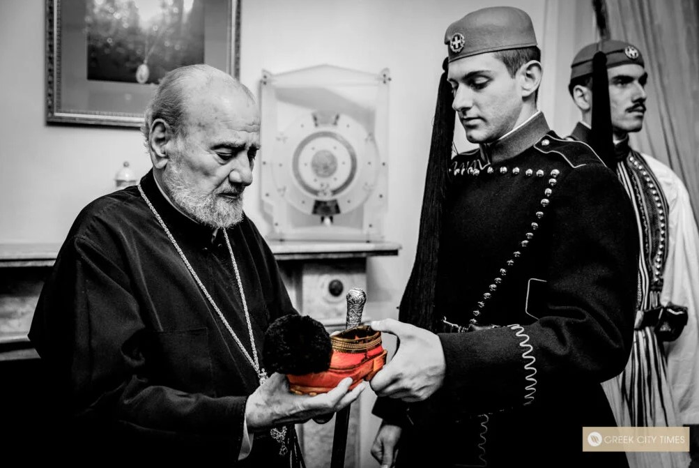 The #PresidentialGuard (#Evzone) presenting a gift to the late Archbishop Stylianos at the #Greek #Orthodox Archdiocese of #Australia 2018 as captured by Nick Bourdaniotis
@greekcitytimes #Hellas