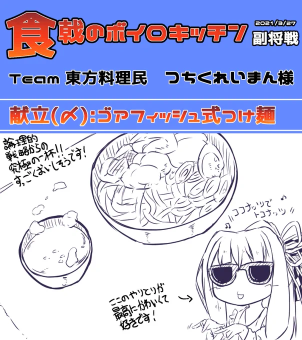 【食戟のボイロキッチン】ゴアフィッシュ式つけ麺【東方料理民】 https://t.co/jSAeyl7TM8 #sm38481399 #ニコニコ動画

論理的な戦略を立てて、それがバシッとハマったようなすごく食べたくなるつけ麺!おいしそうです!!
料理中の琴葉姉妹の軽快なやりとりも可愛くて最the高でした! 