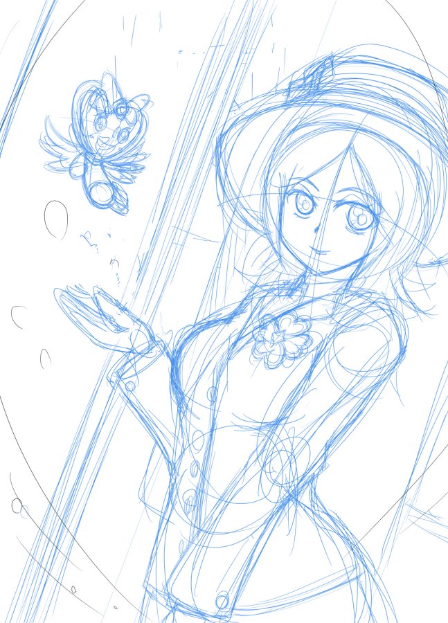 #ゆにふぉ〜むプリキュア 
線画とラフちょい見せです。
エレベーターガールせっちゃん描いてますよ～ 