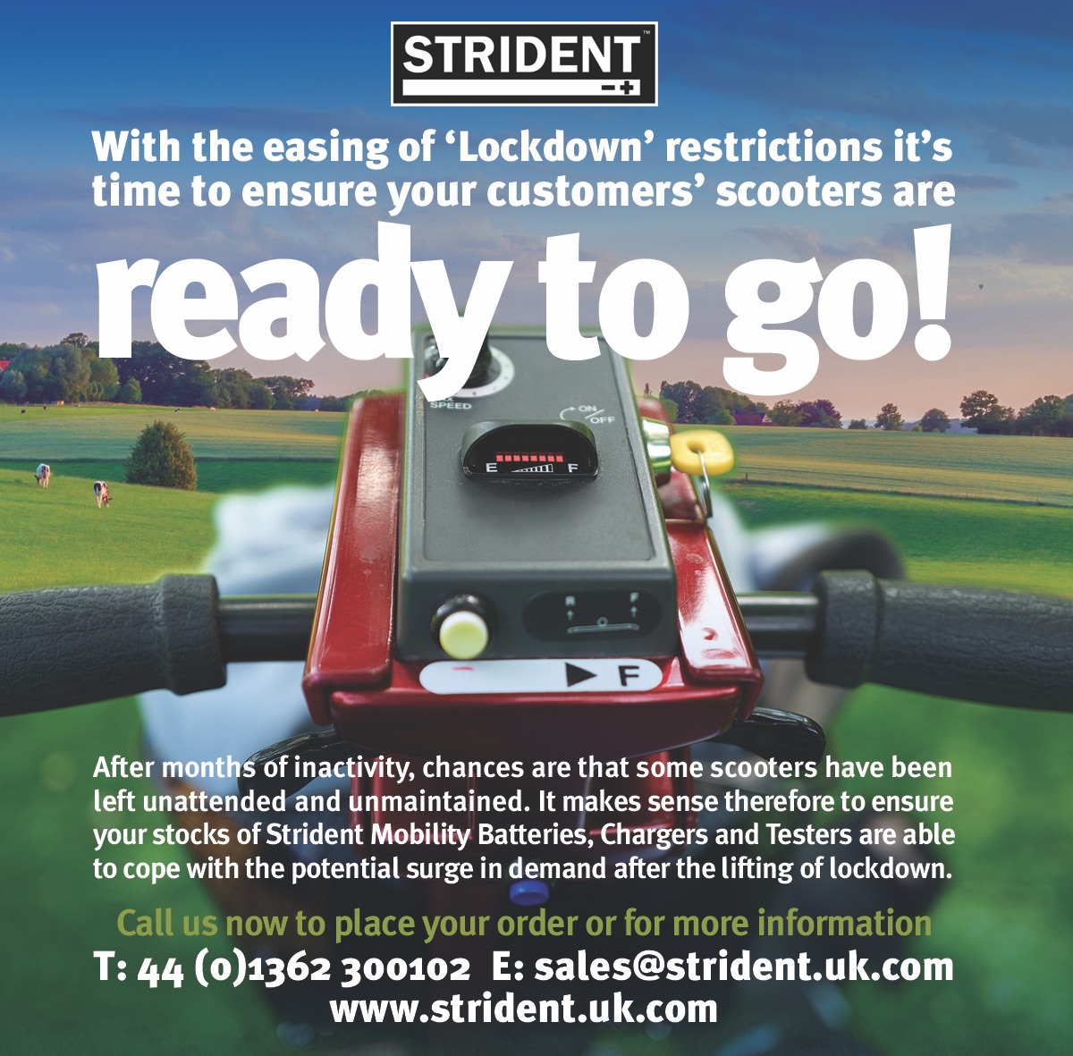 Strident_Power's tweet image. After months of inactivity, chances are that some scooters have been left unmaintained. 

It makes sense to ensure your stocks of strident batteries, chargers and testers are able to cope with a surge in demand. 

Call us to enquire: 01362300102, or email sales@strident.uk.com.