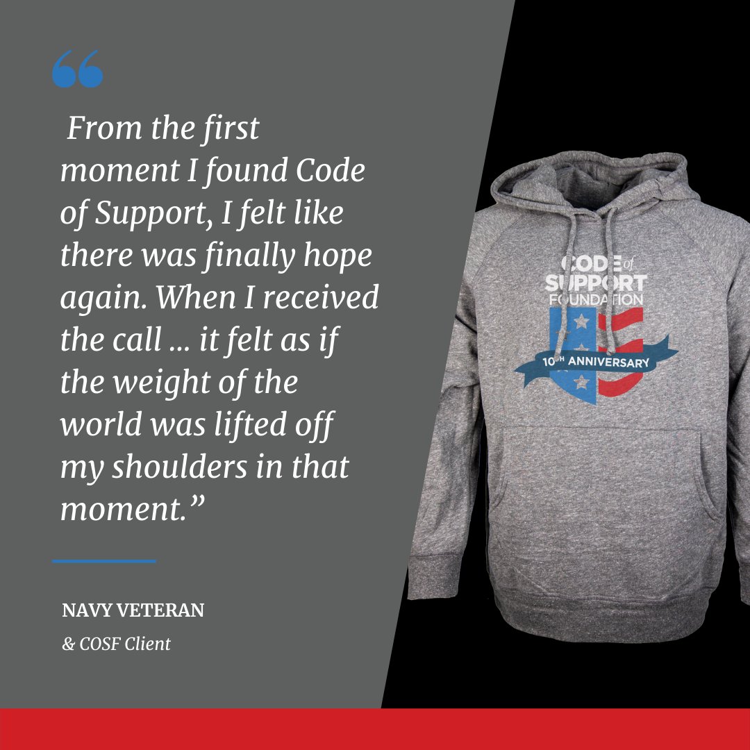 codeofsupport's tweet photo. When you purchase #CodeofSupport merch, you are helping the military and veteran families we serve find hope, just like this Navy Veteran.
Get it now - just two days left: https://t.co/qNx0Pecq5Z https://t.co/vXifsQrNXm
