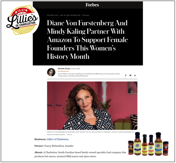 Thanks to @walltmaneet of <a href="/Forbes/">Forbes</a> for her wonderful interview of 3 women-owned companies featured on Amazon for Women’s History month: <a href="/LilliesOfChas/">LilliesofCharleston</a> <a href="/BoldenUSA/">Bolden Skincare</a> and @thenerdbugs. 
Article link: ow.ly/jcOo50E8Phl