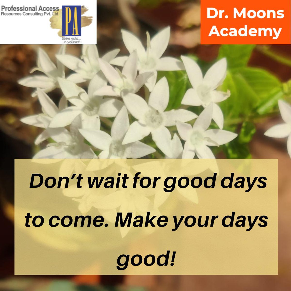 drmoonsacademy's tweet photo. drmoons from Dr. Moons Academy shares "Don’t wait for good days to come. Make your days good!!"

To transform your life approach Dr. Moons Academy,
Reach out to us at https://t.co/SO1eQeHHBt
To enroll visit https://t.co/rs5ea0zETh https://t.co/qsFYIdFuCV