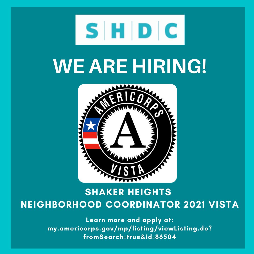 ShakerDevCorp's tweet photo. @ShakerDevCorp is hiring a Neighborhood Coordinator AmeriCorps VISTA  to work with entrepreneurs and stakeholders in an emerging commercial corridor and focus on implementing a series of workshops for small business owners.
For more information, visit: https://t.co/TvGcFpXANp https://t.co/Que82ryTe4