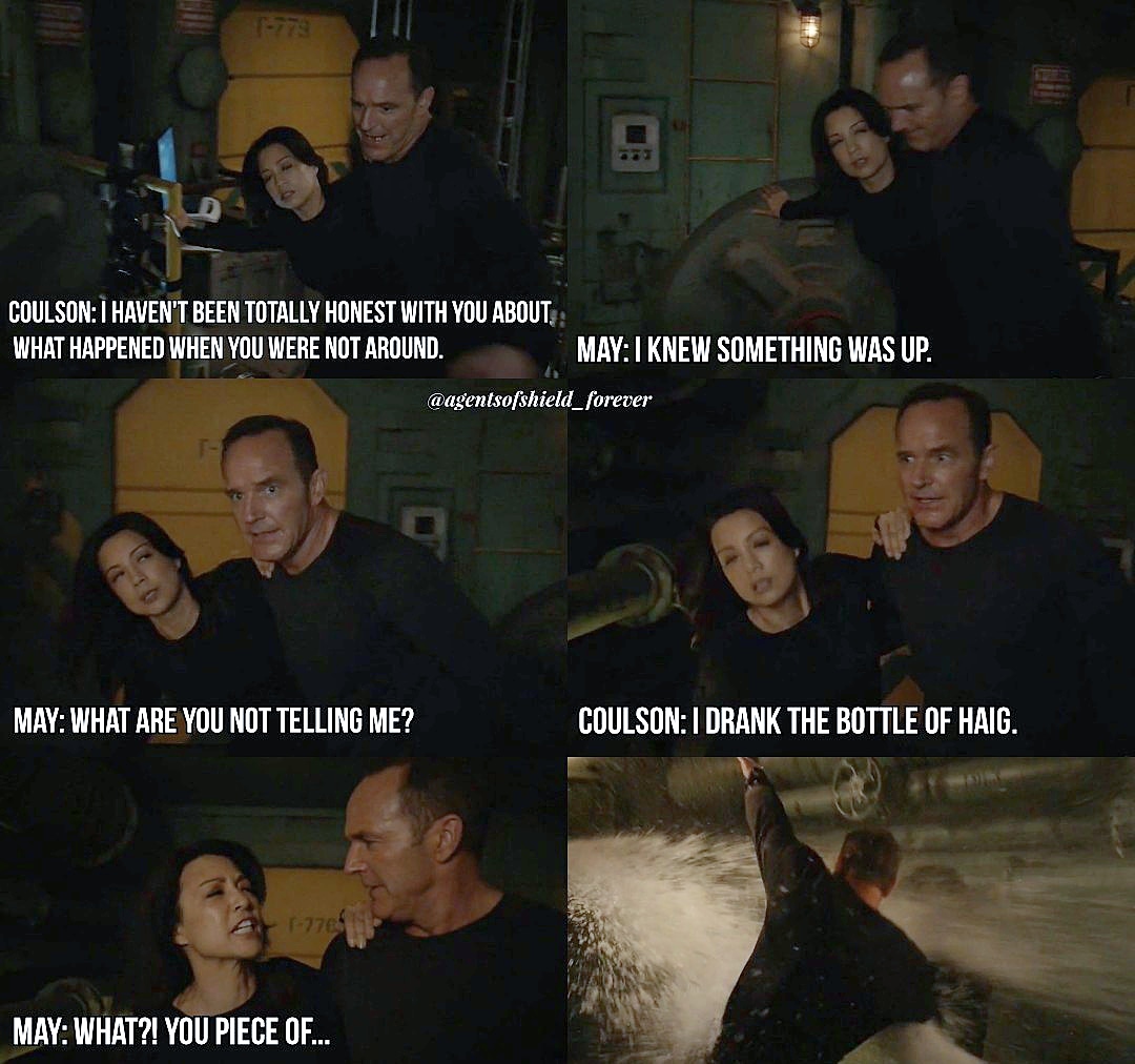 maos_forever's tweet photo. How to make May really mad: drink the bottle of Haig without her 😠😠🥃🥃
Coulson was saved by the water jet in their faces, because clearly May was going to kill him😆😆 I love this episode so much 🤣🤣🤣
•
04.21
•
#AgentsofSHIELD #marvel #philinda https://t.co/VI7ZMFBqWt